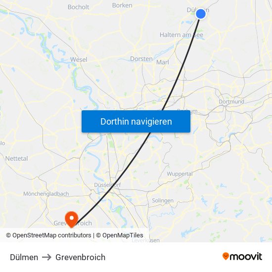 Dülmen to Grevenbroich map