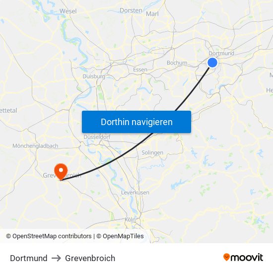 Dortmund to Grevenbroich map