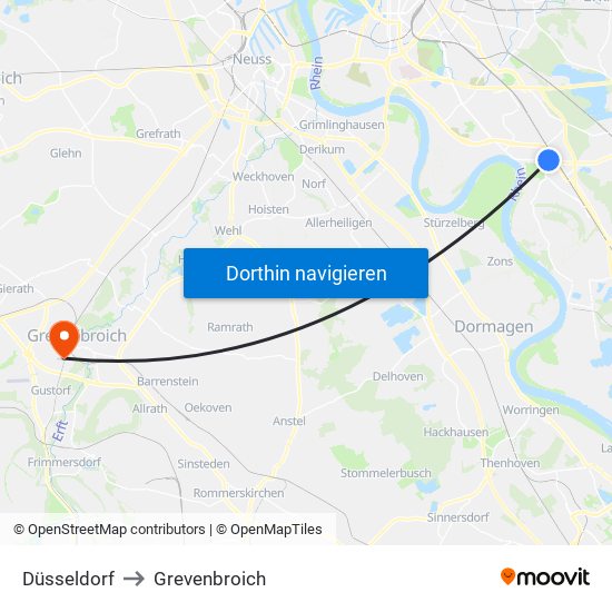 Düsseldorf to Grevenbroich map