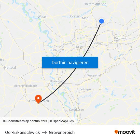 Oer-Erkenschwick to Grevenbroich map