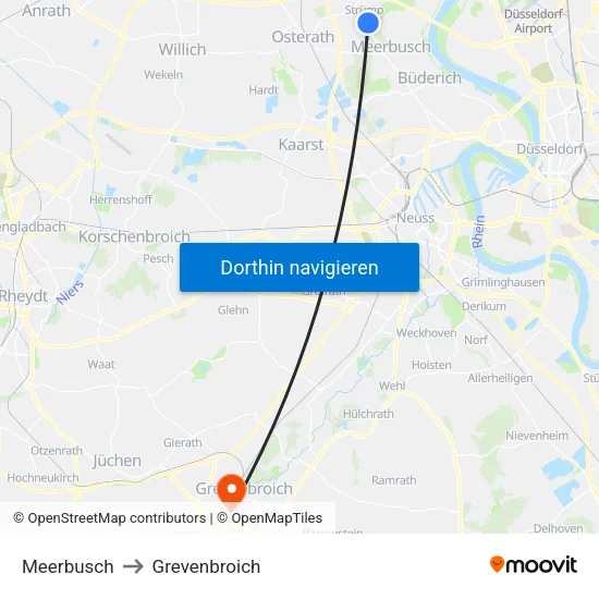 Meerbusch to Grevenbroich map