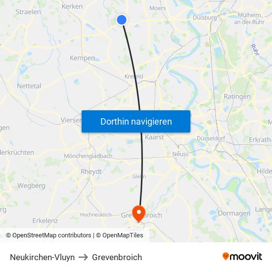 Neukirchen-Vluyn to Grevenbroich map