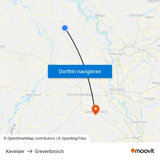 Kevelaer to Grevenbroich map