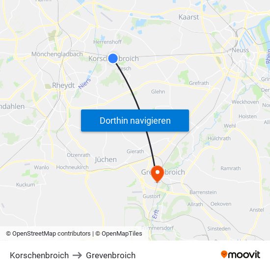 Korschenbroich to Grevenbroich map