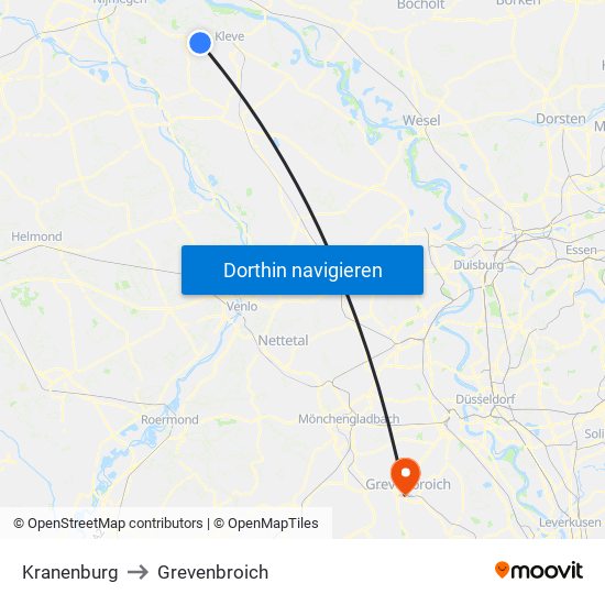 Kranenburg to Grevenbroich map