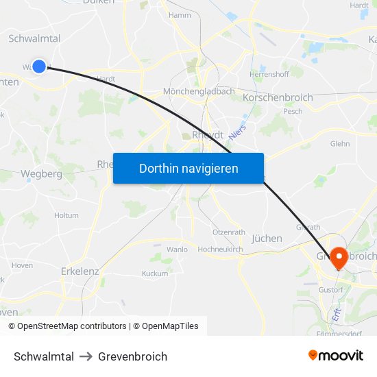 Schwalmtal to Grevenbroich map