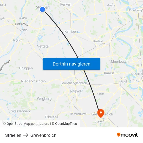 Straelen to Grevenbroich map