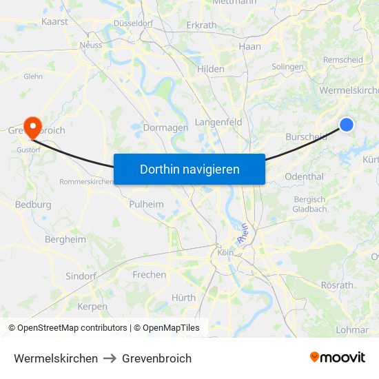 Wermelskirchen to Grevenbroich map