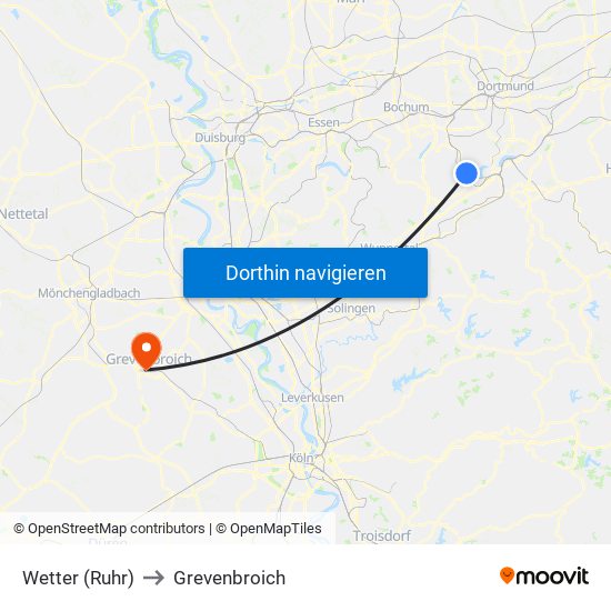 Wetter (Ruhr) to Grevenbroich map