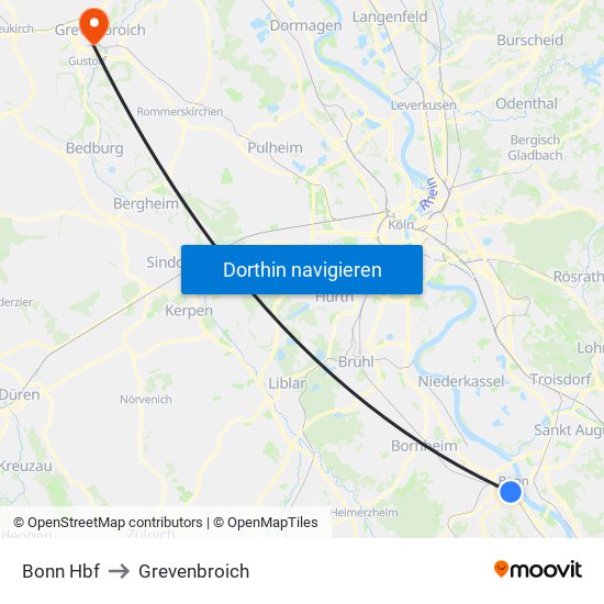 Bonn Hbf to Grevenbroich map