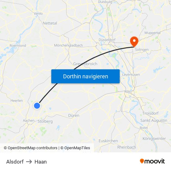 Alsdorf to Haan map