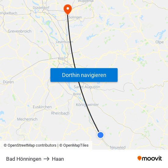 Bad Hönningen to Haan map