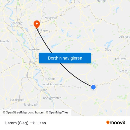 Hamm (Sieg) to Haan map