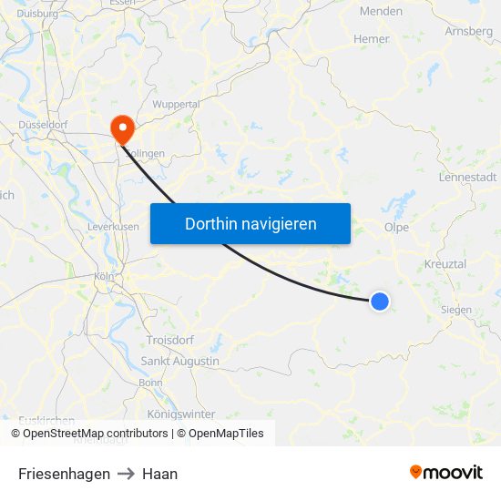 Friesenhagen to Haan map