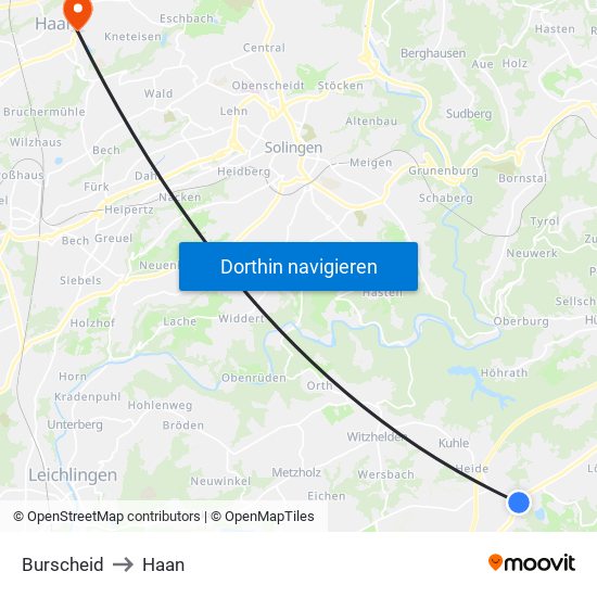 Burscheid to Haan map