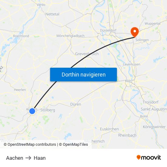 Aachen to Haan map