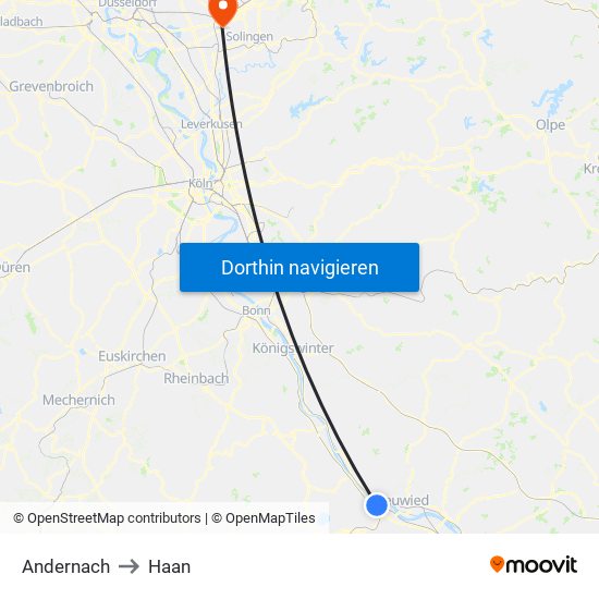 Andernach to Haan map