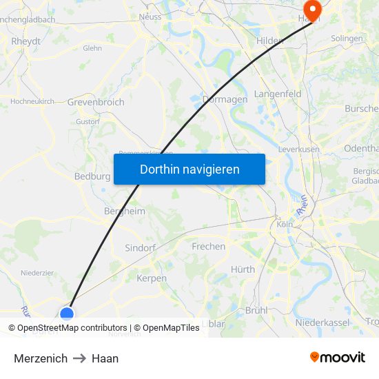 Merzenich to Haan map