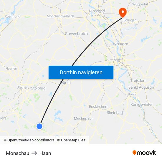 Monschau to Haan map