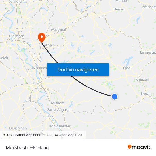 Morsbach to Haan map