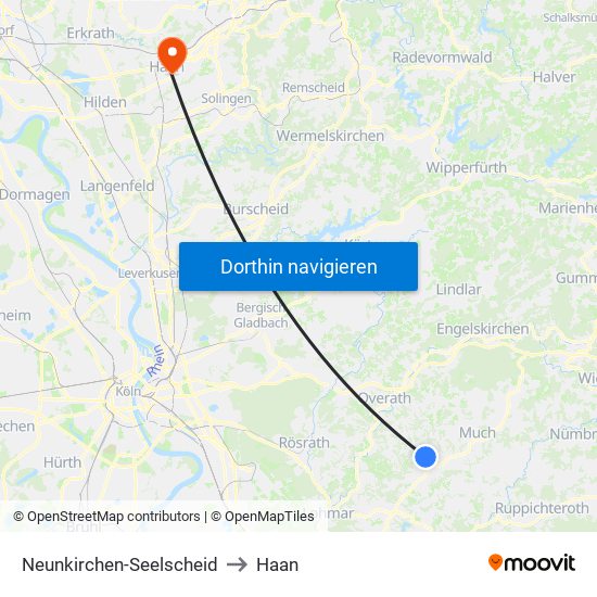 Neunkirchen-Seelscheid to Haan map