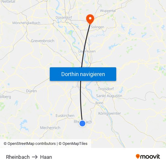 Rheinbach to Haan map