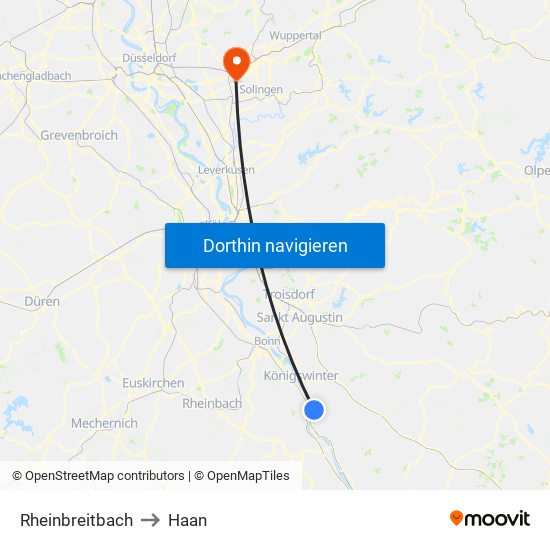 Rheinbreitbach to Haan map