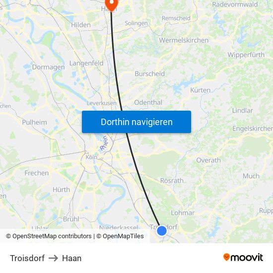 Troisdorf to Haan map