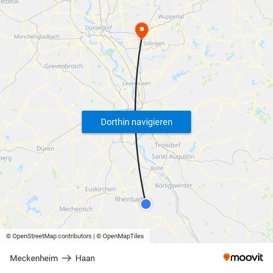 Meckenheim to Haan map