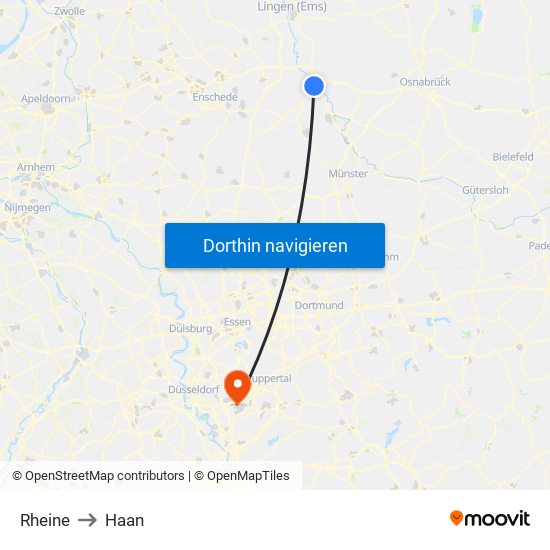 Rheine to Haan map