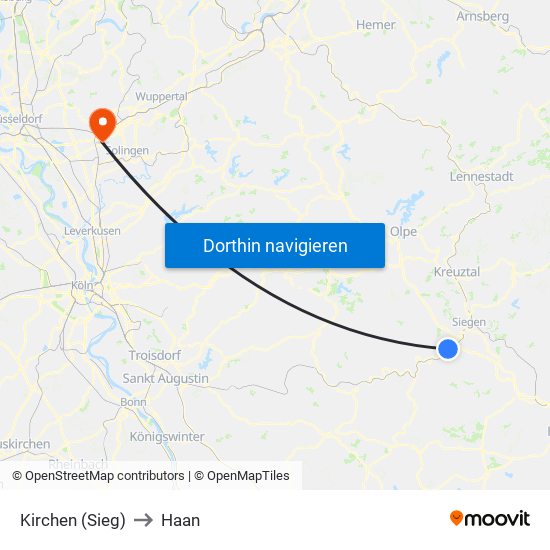 Kirchen (Sieg) to Haan map