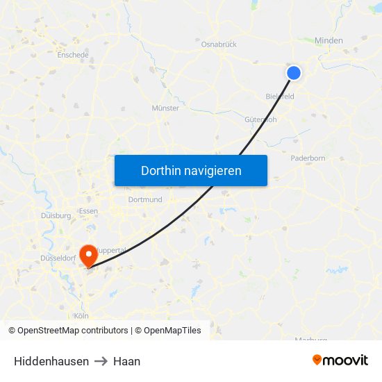 Hiddenhausen to Haan map