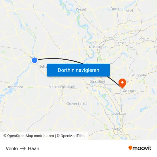 Venlo to Haan map