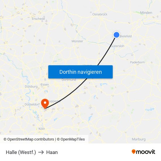 Halle (Westf.) to Haan map