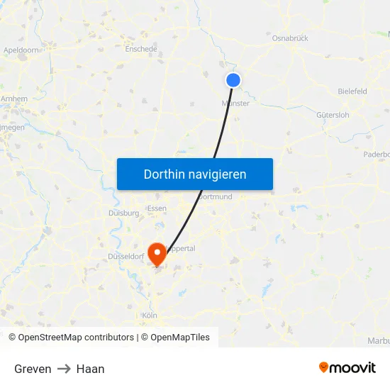 Greven to Haan map