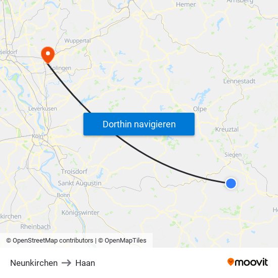 Neunkirchen to Haan map