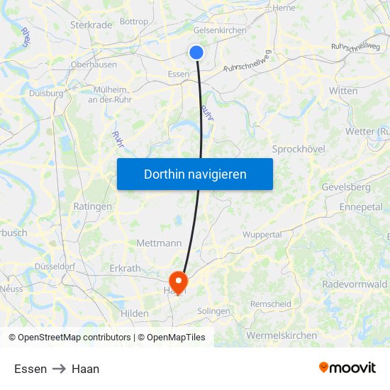 Essen to Haan map