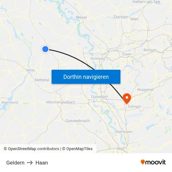 Geldern to Haan map