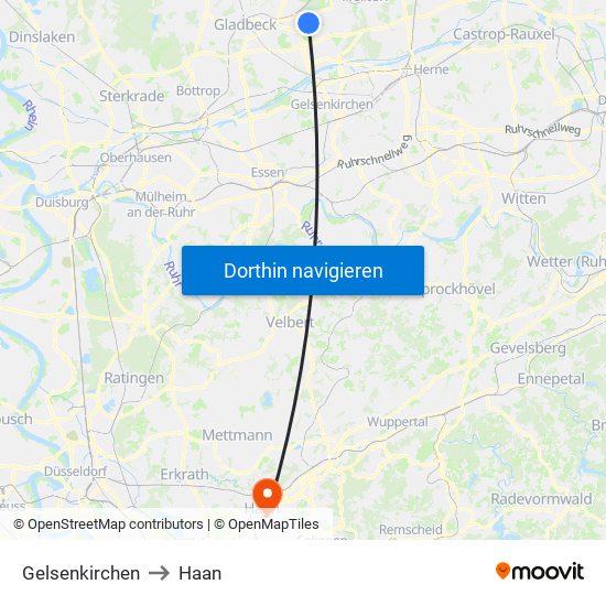 Gelsenkirchen to Haan map