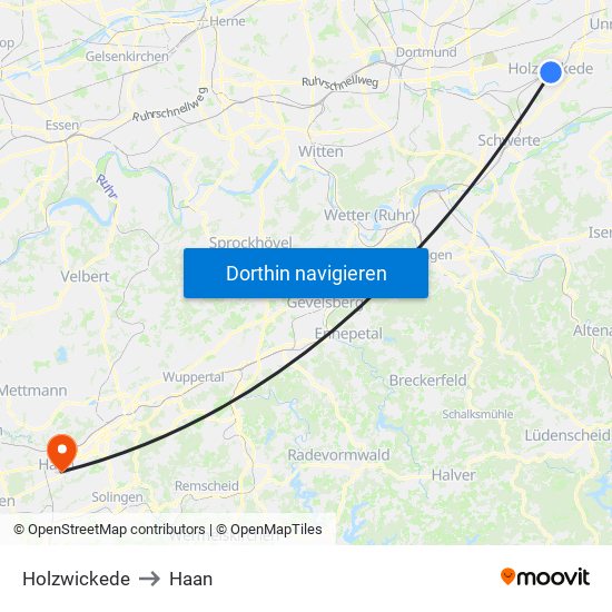 Holzwickede to Haan map