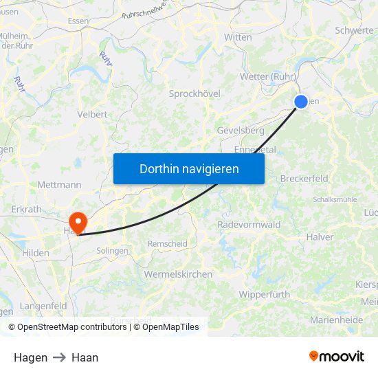 Hagen to Haan map