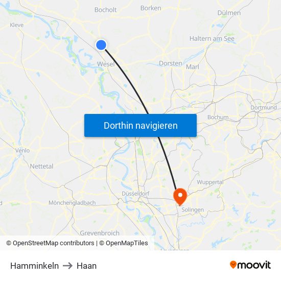 Hamminkeln to Haan map