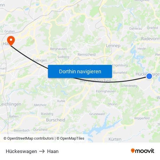 Hückeswagen to Haan map