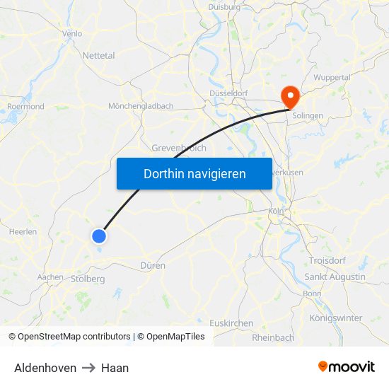 Aldenhoven to Haan map