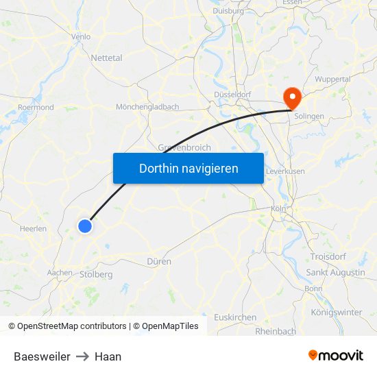 Baesweiler to Haan map