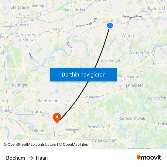 Bochum to Haan map