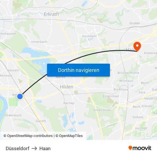 Düsseldorf to Haan map