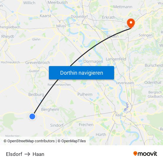 Elsdorf to Haan map