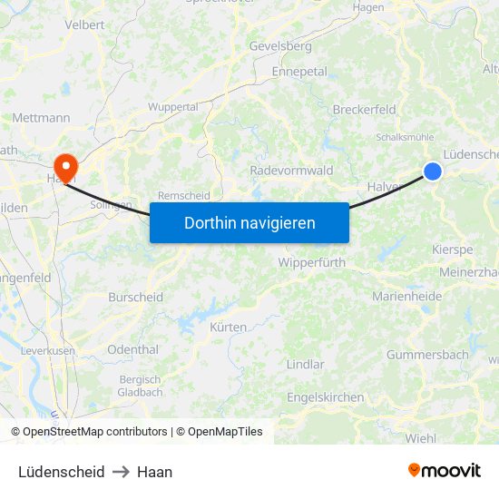 Lüdenscheid to Haan map