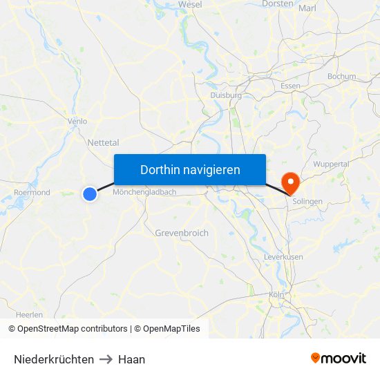 Niederkrüchten to Haan map